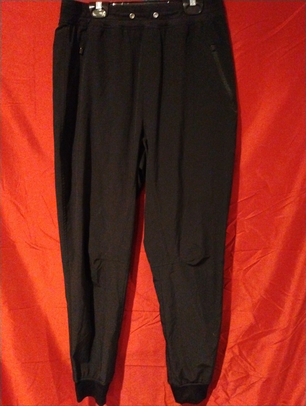 Black Activewear Joggers Elastic Waist Zipper Pockets - M